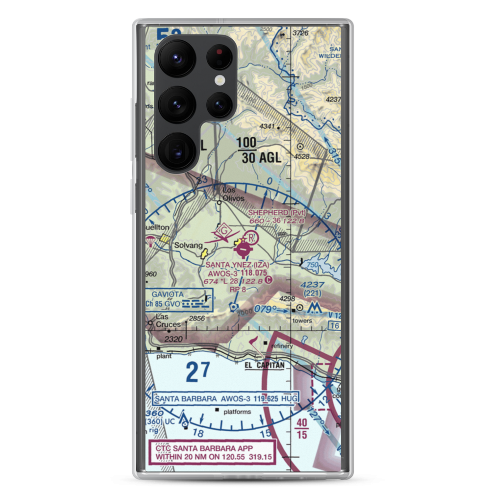 Santa Ynez Airport (IZA) VFR Sectional Samsung Case Samsung Galaxy S22 Ultra model shown