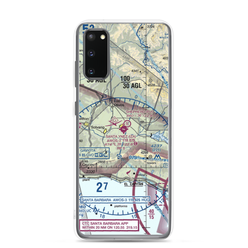 Santa Ynez Airport (IZA) VFR Sectional Samsung Case Samsung Galaxy S20 model shown