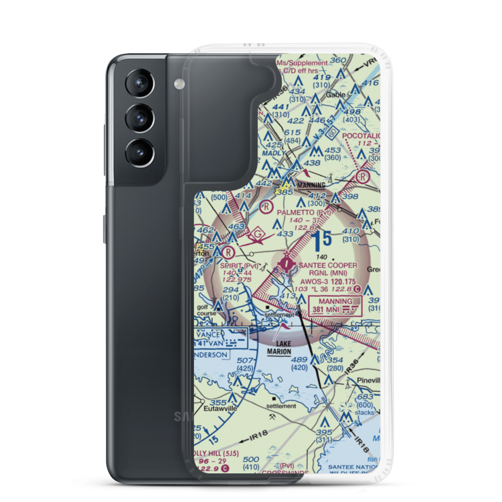 Santee Cooper Regional Airport (MNI) VFR Sectional Samsung Case Samsung Galaxy S21 model shown