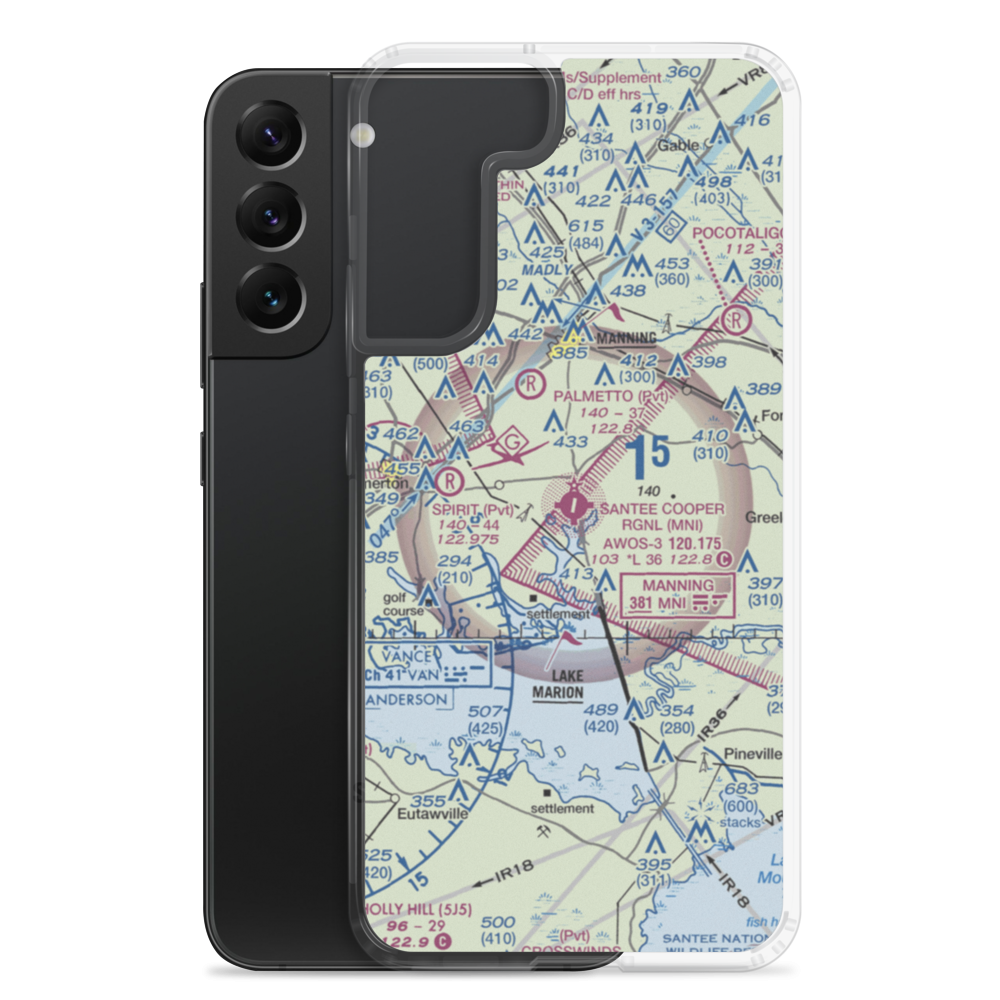 Santee Cooper Regional Airport (MNI) VFR Sectional Samsung Case Samsung Galaxy S22 Plus model shown