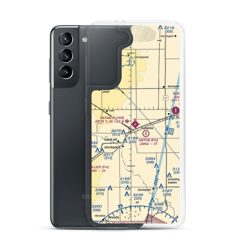 Satanta Municipal Airport (1K9) VFR Sectional Samsung Case Samsung Galaxy S21 model shown