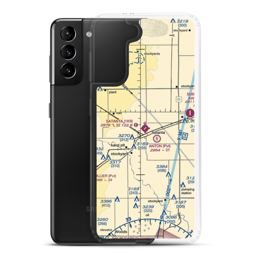 Satanta Municipal Airport (1K9) VFR Sectional Samsung Case Samsung Galaxy S21 Plus model shown