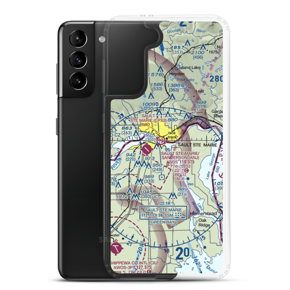 Sault Ste Marie International Seaplane Base (MI8) VFR Sectional Samsung Case Samsung Galaxy S21 Plus model shown