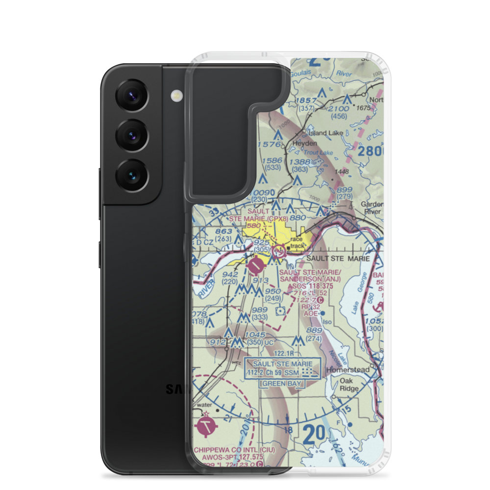 Sault Ste Marie International Seaplane Base (MI8) VFR Sectional Samsung Case Samsung Galaxy S22 model shown