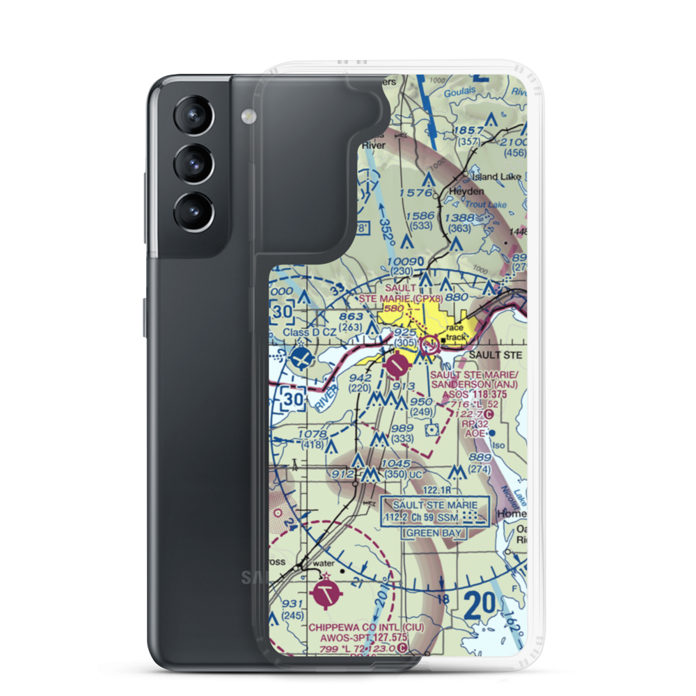 Sault Ste Marie Municipal Sanderson Field (ANJ) VFR Sectional Samsung Case Samsung Galaxy S21 model shown