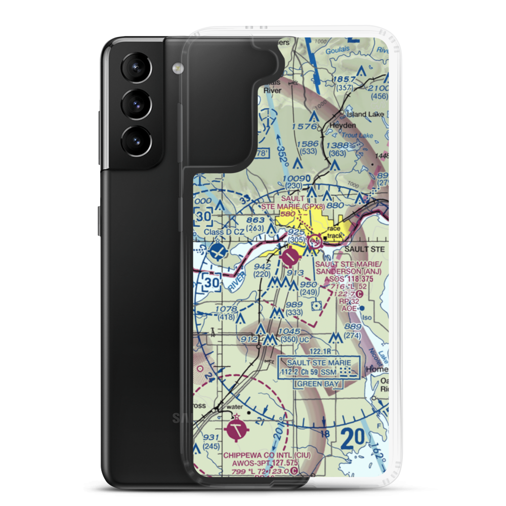 Sault Ste Marie Municipal Sanderson Field (ANJ) VFR Sectional Samsung Case Samsung Galaxy S21 Plus model shown