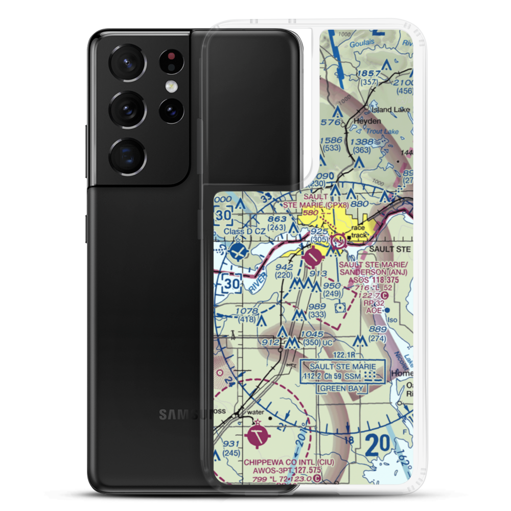 Sault Ste Marie Municipal Sanderson Field (ANJ) VFR Sectional Samsung Case Samsung Galaxy S21 Ultra model shown