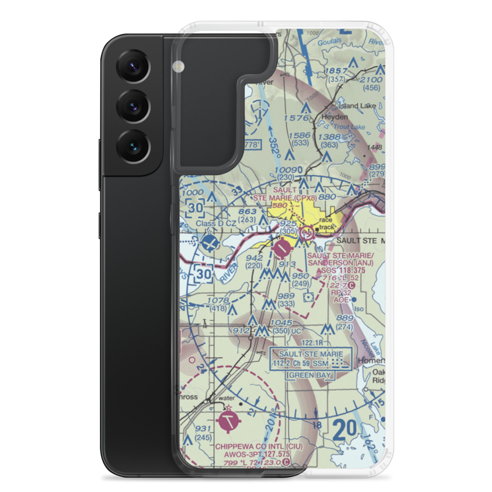 Sault Ste Marie Municipal Sanderson Field (ANJ) VFR Sectional Samsung Case Samsung Galaxy S22 Plus model shown
