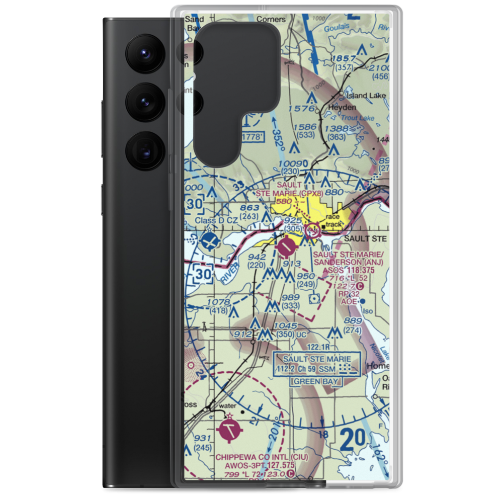 Sault Ste Marie Municipal Sanderson Field (ANJ) VFR Sectional Samsung Case Samsung Galaxy S22 Ultra model shown