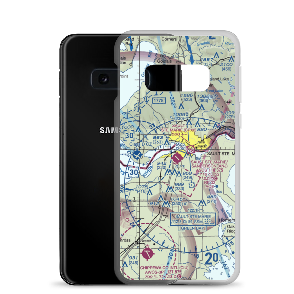 Sault Ste Marie Municipal Sanderson Field (ANJ) VFR Sectional Samsung Case Samsung Galaxy S10e model shown