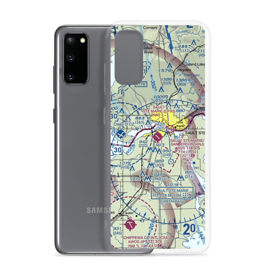 Sault Ste Marie Municipal Sanderson Field (ANJ) VFR Sectional Samsung Case Samsung Galaxy S20 model shown