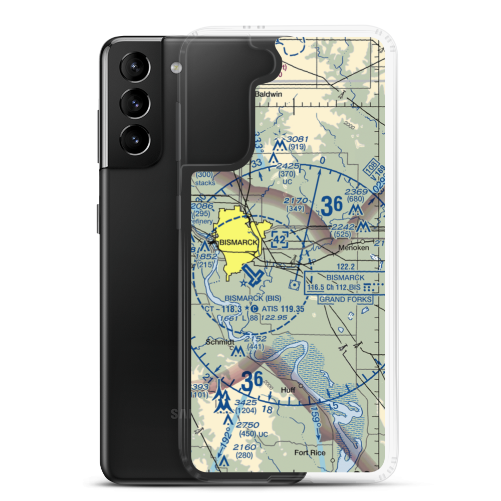 Sauter Airport (ND96) VFR Sectional Samsung Case Samsung Galaxy S21 Plus model shown