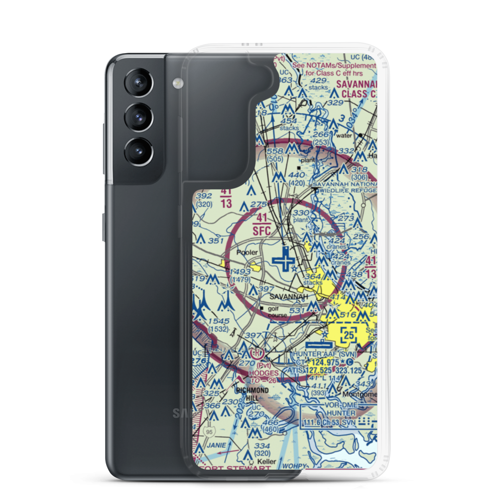 Savannah Hilton Head International Airport (SAV) VFR Sectional Samsung Case Samsung Galaxy S21 model shown