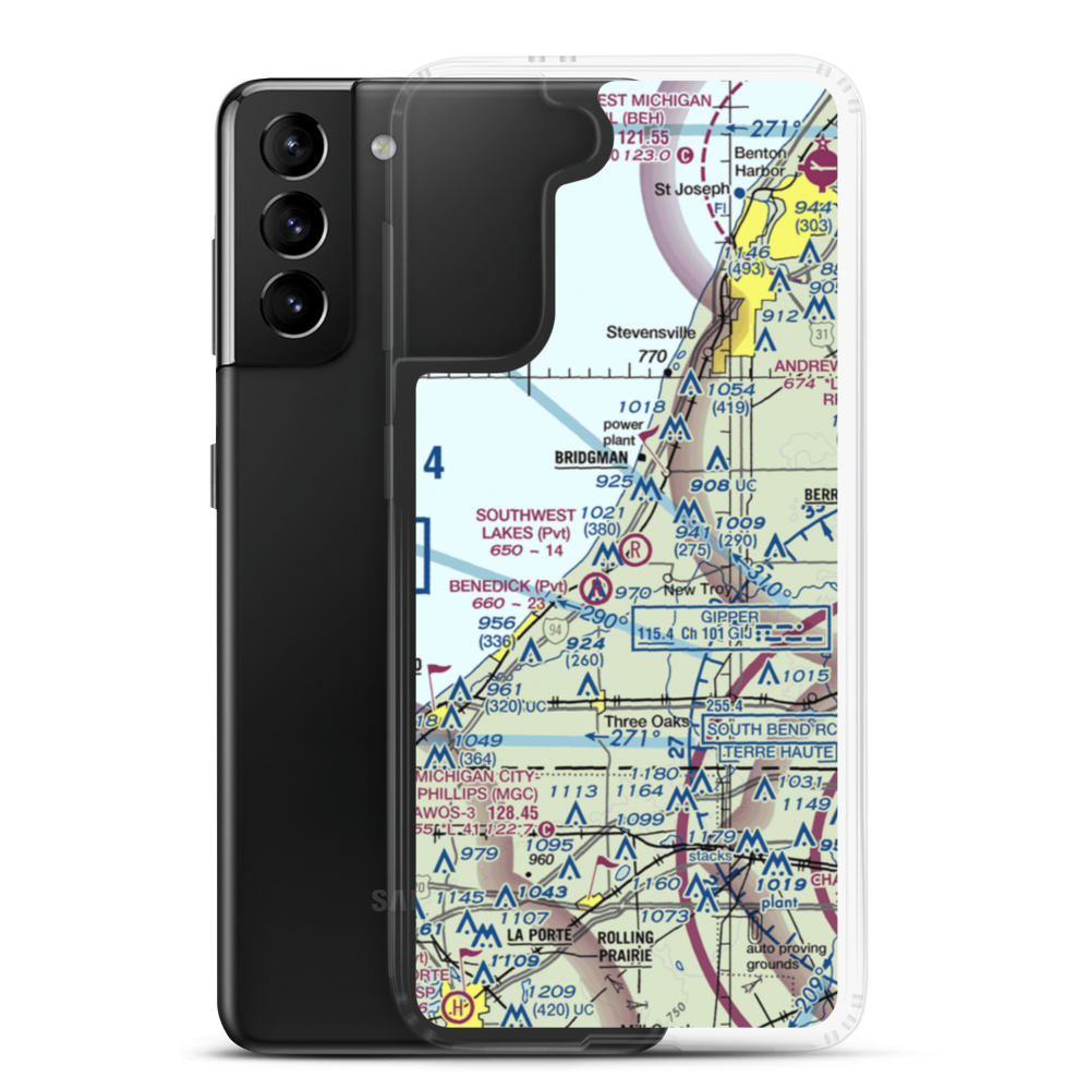 Sawyer / Southwest Lakes Airpark (US-0182) VFR Sectional Samsung Case Samsung Galaxy S21 Plus model shown