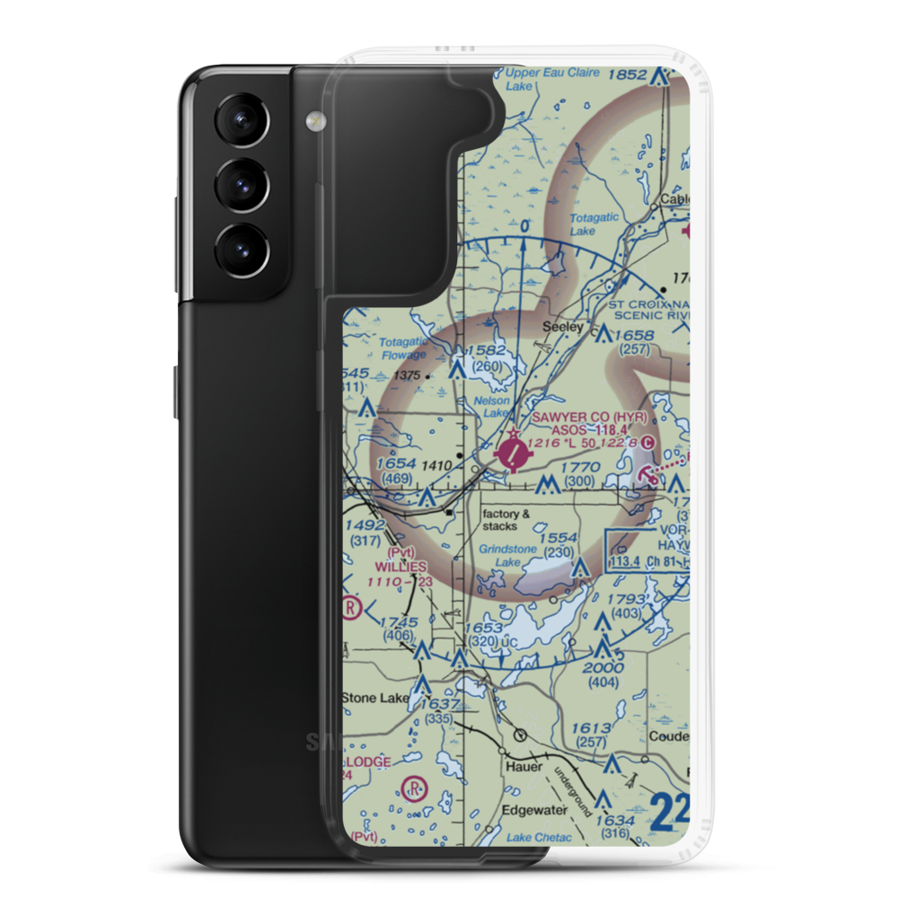 Sawyer County Airport (HYR) VFR Sectional Samsung Case Samsung Galaxy S21 Plus model shown