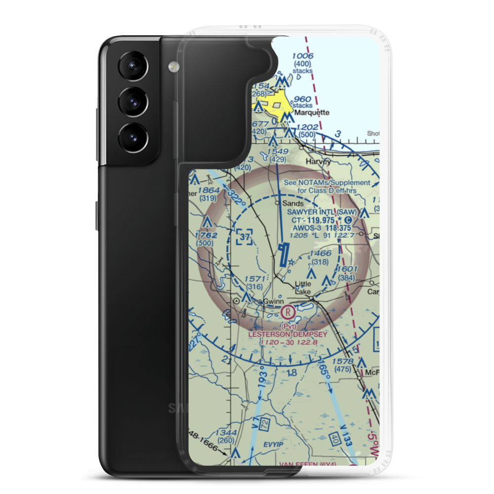 Sawyer International Airport (SAW) VFR Sectional Samsung Case Samsung Galaxy S21 Plus model shown