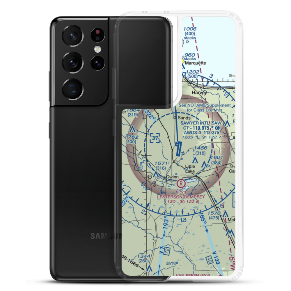 Sawyer International Airport (SAW) VFR Sectional Samsung Case Samsung Galaxy S21 Ultra model shown