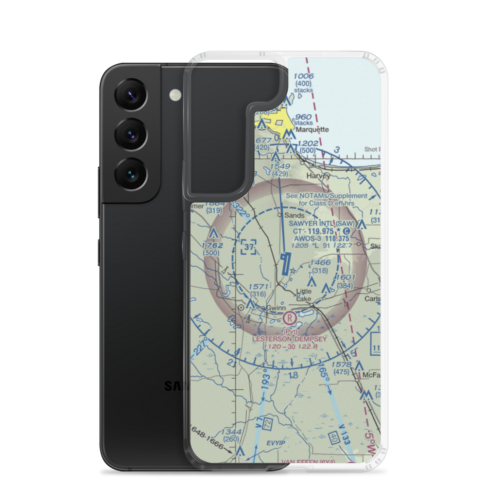 Sawyer International Airport (SAW) VFR Sectional Samsung Case Samsung Galaxy S22 model shown