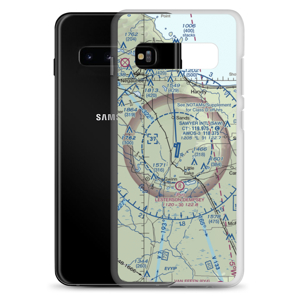 Sawyer International Airport (SAW) VFR Sectional Samsung Case Samsung Galaxy S10+ model shown