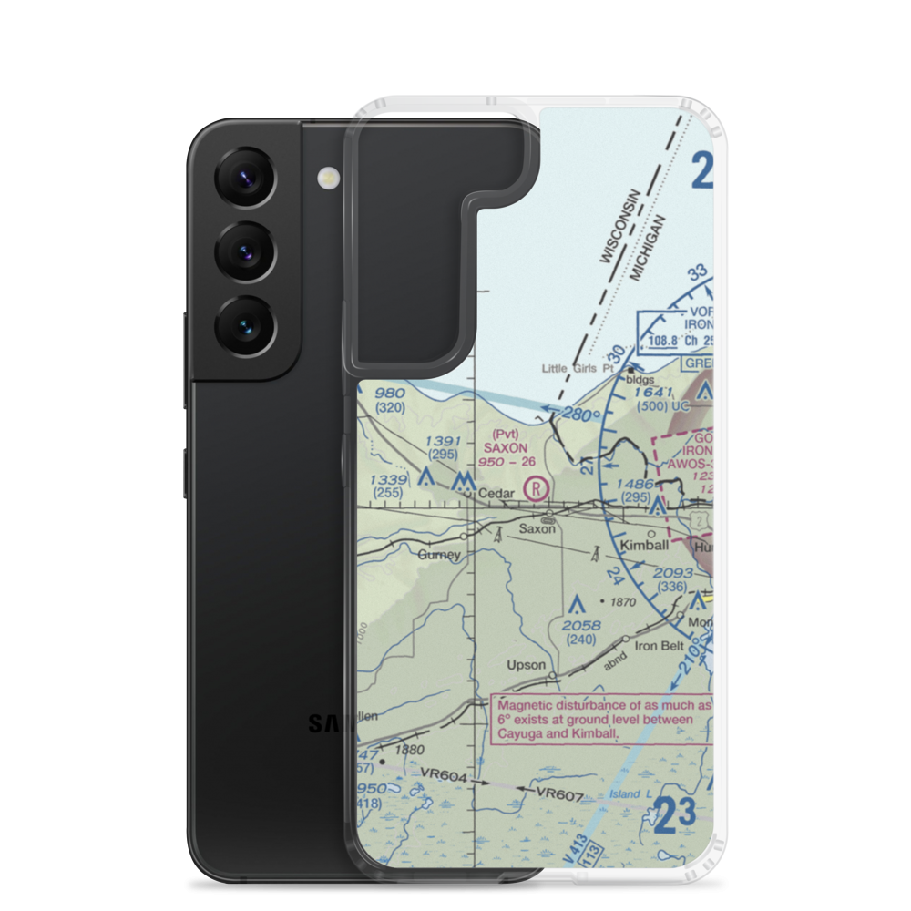 Saxon Airport (6WI4) VFR Sectional Samsung Case Samsung Galaxy S22 model shown