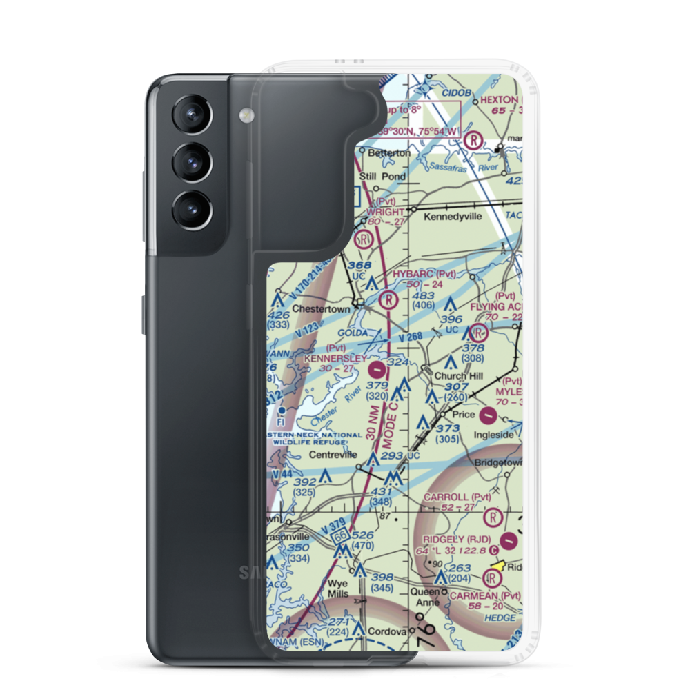 Saxon Farms Airport (MD91) VFR Sectional Samsung Case Samsung Galaxy S21 model shown