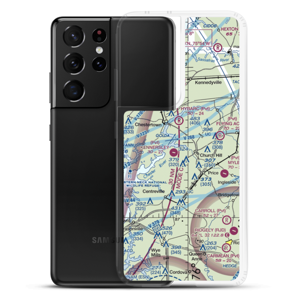 Saxon Farms Airport (MD91) VFR Sectional Samsung Case Samsung Galaxy S21 Ultra model shown