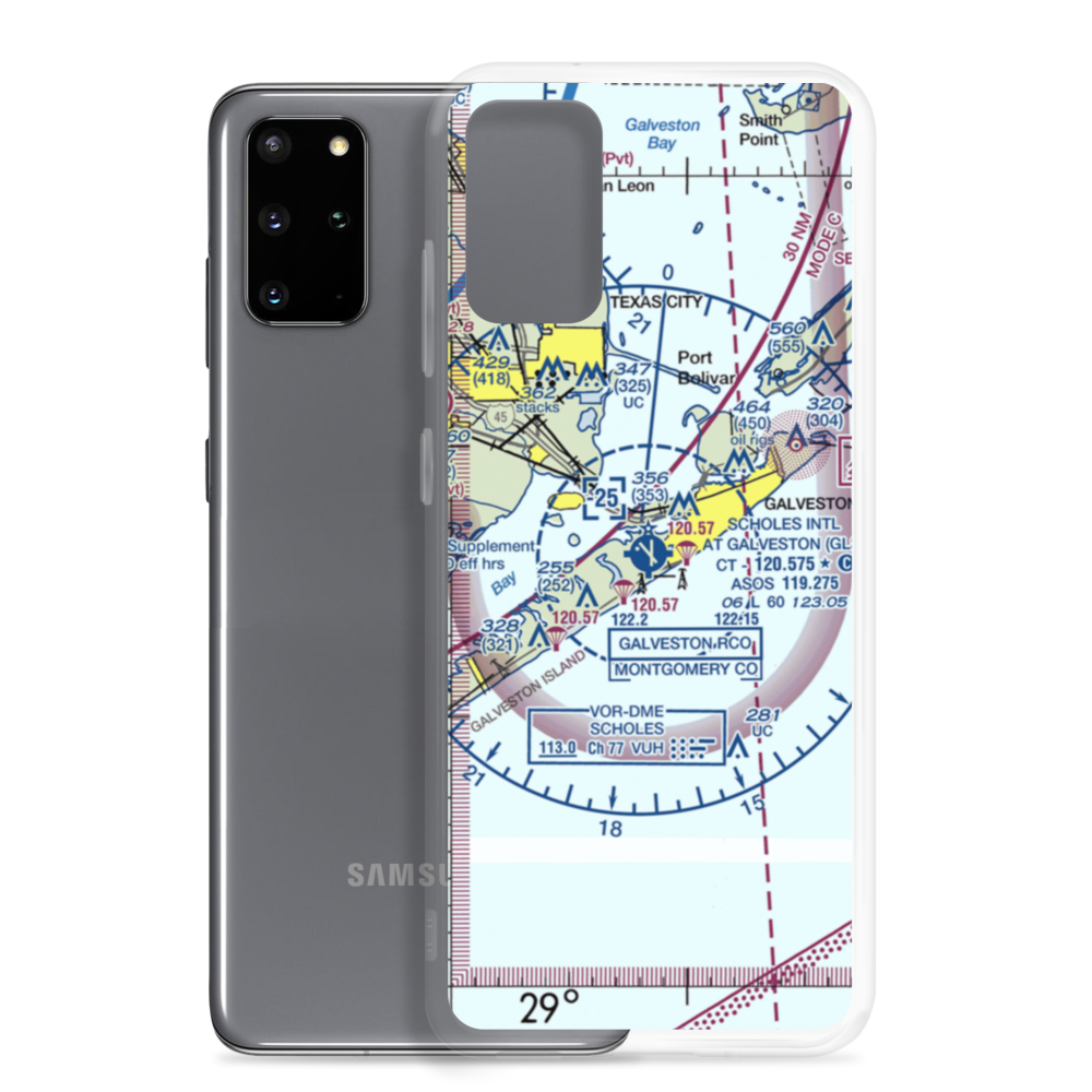 Scholes International At Galveston Airport (GLS) VFR Sectional Samsung Case Samsung Galaxy S20 Plus model shown