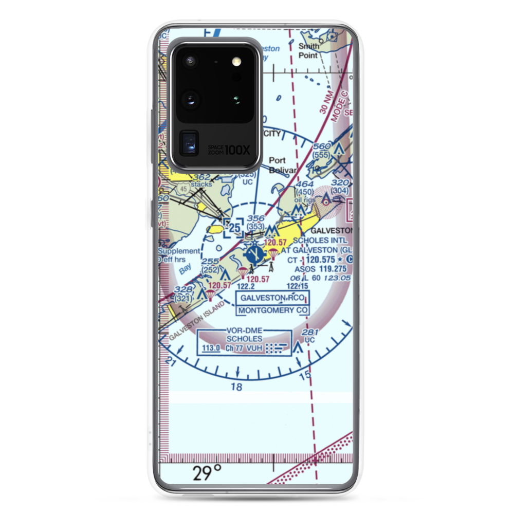 Scholes International At Galveston Airport (GLS) VFR Sectional Samsung Case Samsung Galaxy S20 Ultra model shown