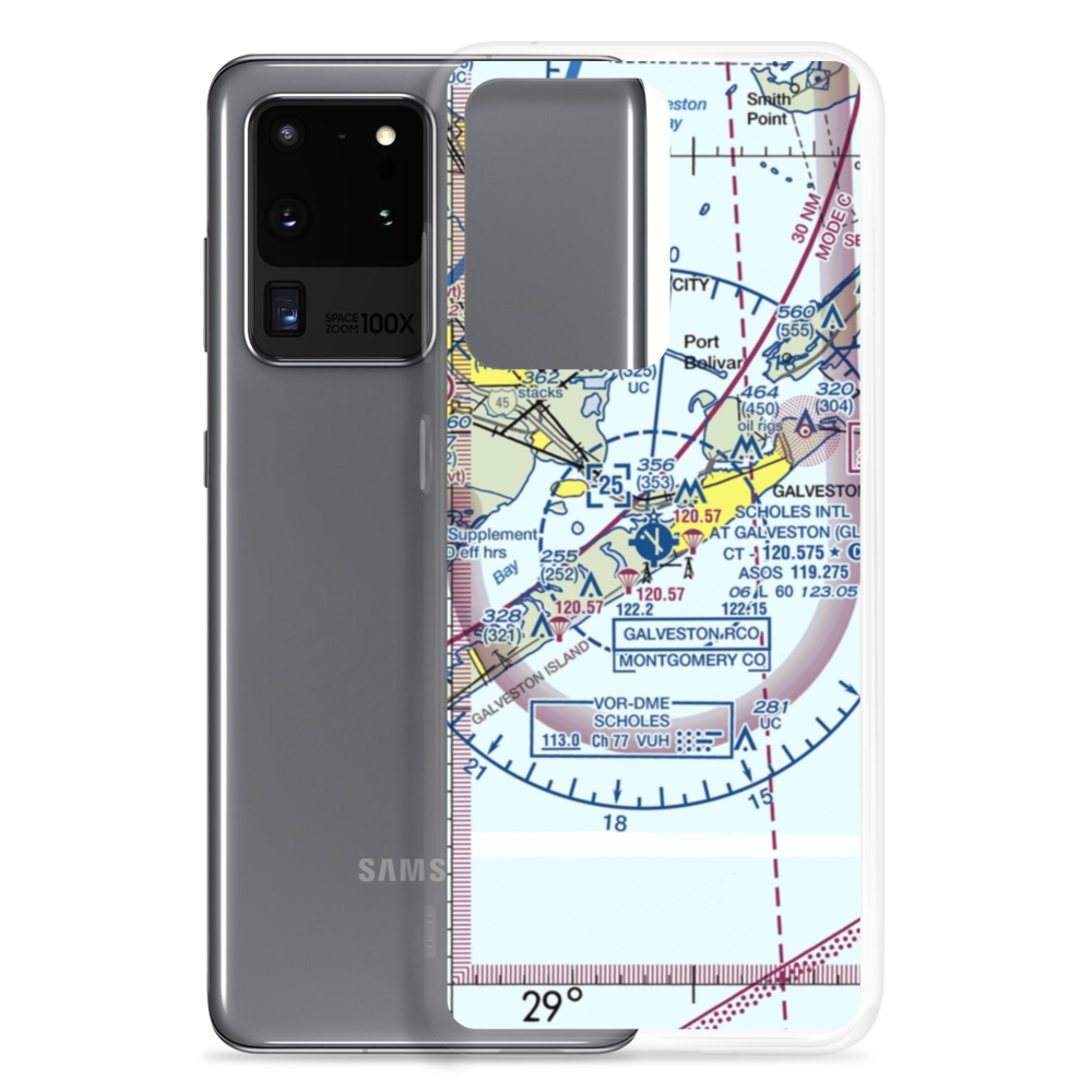 Scholes International At Galveston Airport (GLS) VFR Sectional Samsung Case Samsung Galaxy S20 Ultra model shown