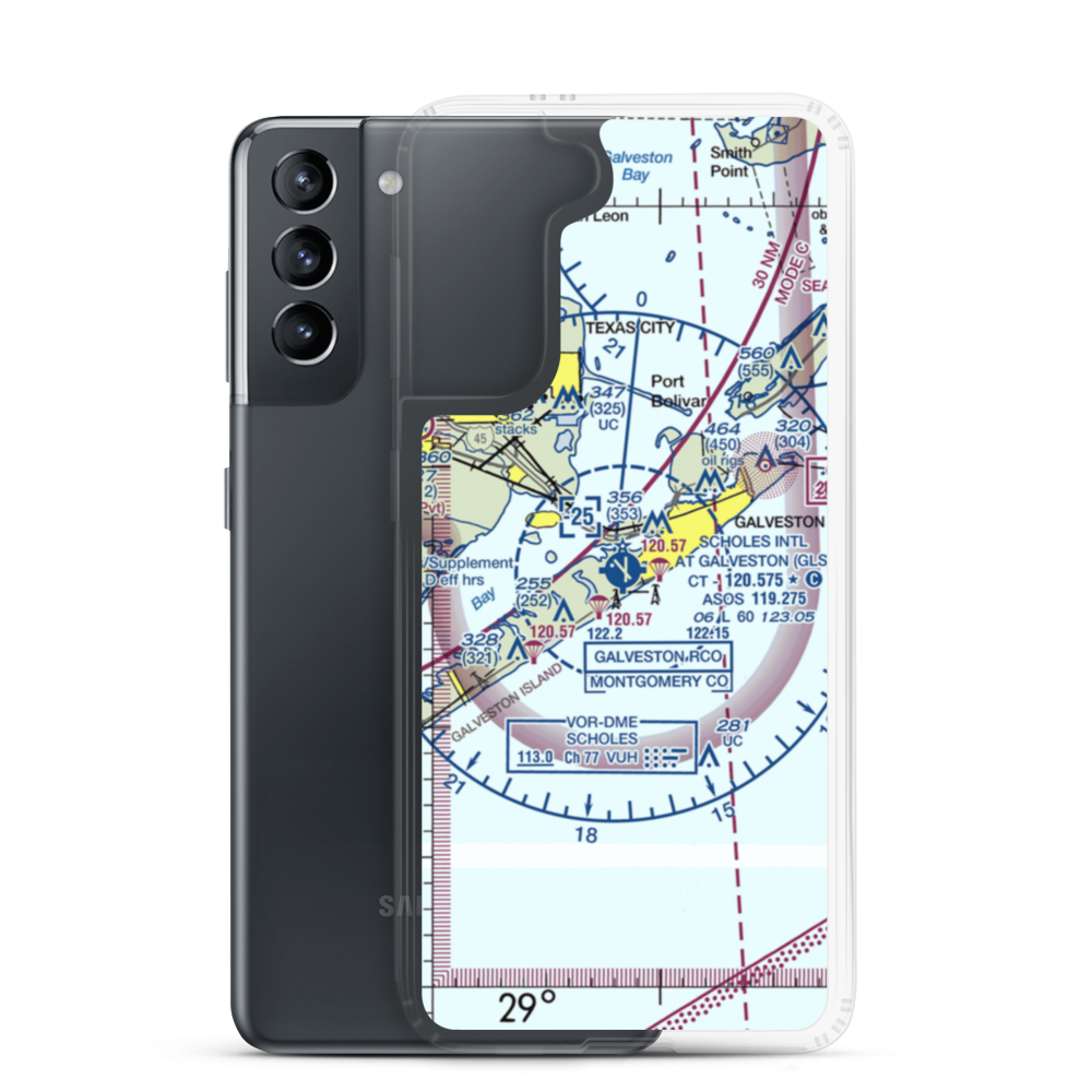 Scholes International At Galveston Airport (GLS) VFR Sectional Samsung Case Samsung Galaxy S21 model shown