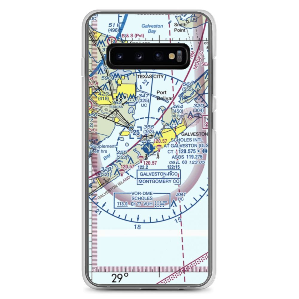 Scholes International At Galveston Airport (GLS) VFR Sectional Samsung Case Samsung Galaxy S10+ model shown