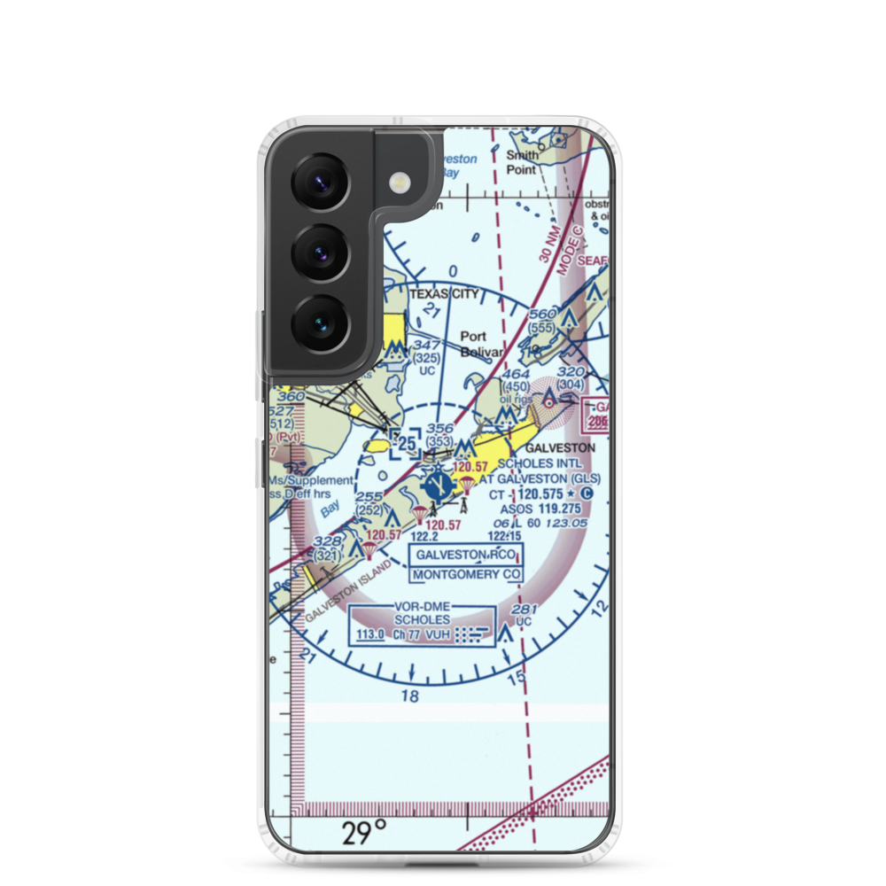 Scholes International At Galveston Airport (GLS) VFR Sectional Samsung Case Samsung Galaxy S22 model shown