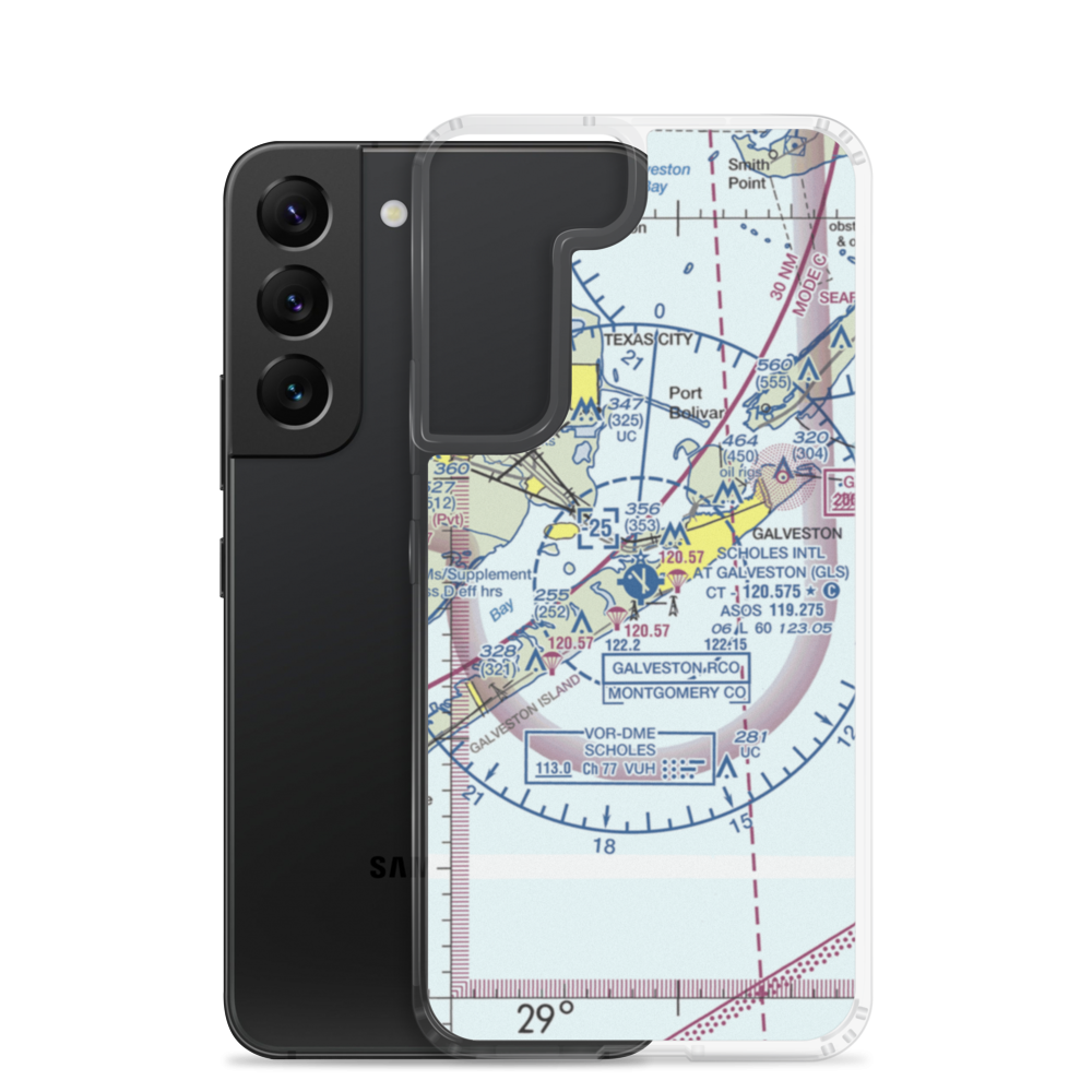Scholes International At Galveston Airport (GLS) VFR Sectional Samsung Case Samsung Galaxy S22 model shown