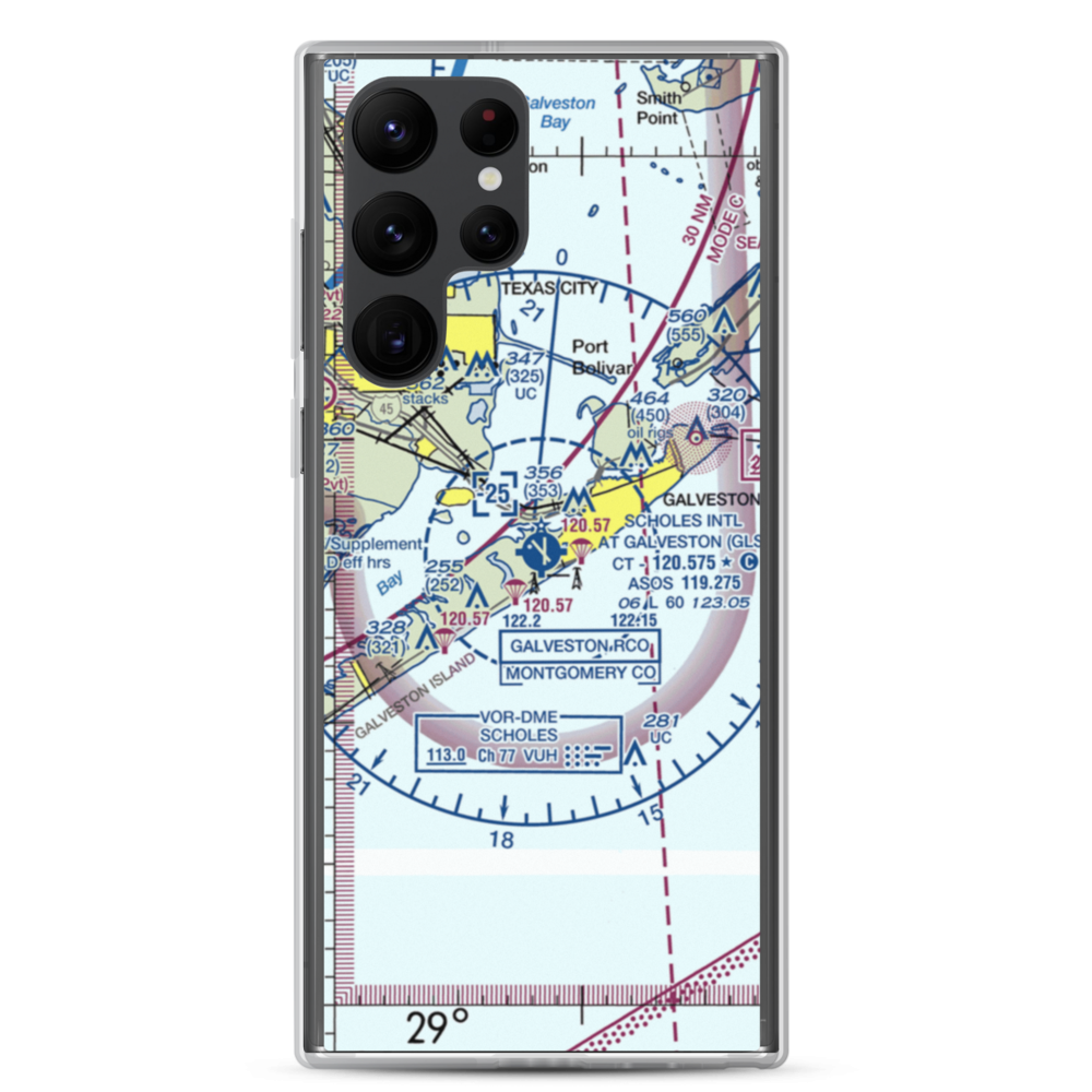 Scholes International At Galveston Airport (GLS) VFR Sectional Samsung Case Samsung Galaxy S22 Ultra model shown