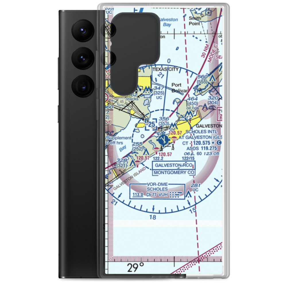 Scholes International At Galveston Airport (GLS) VFR Sectional Samsung Case Samsung Galaxy S22 Ultra model shown