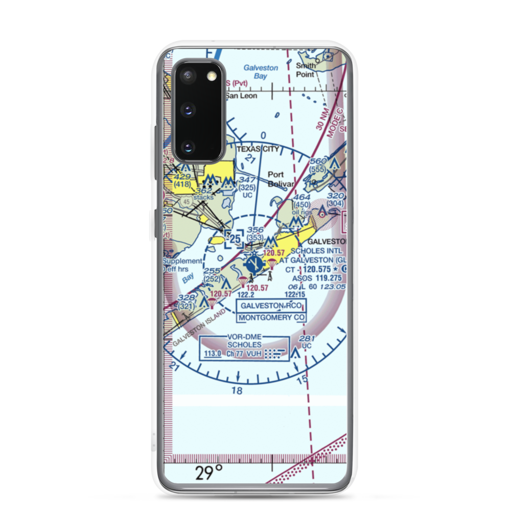 Scholes International At Galveston Airport (GLS) VFR Sectional Samsung Case Samsung Galaxy S20 model shown