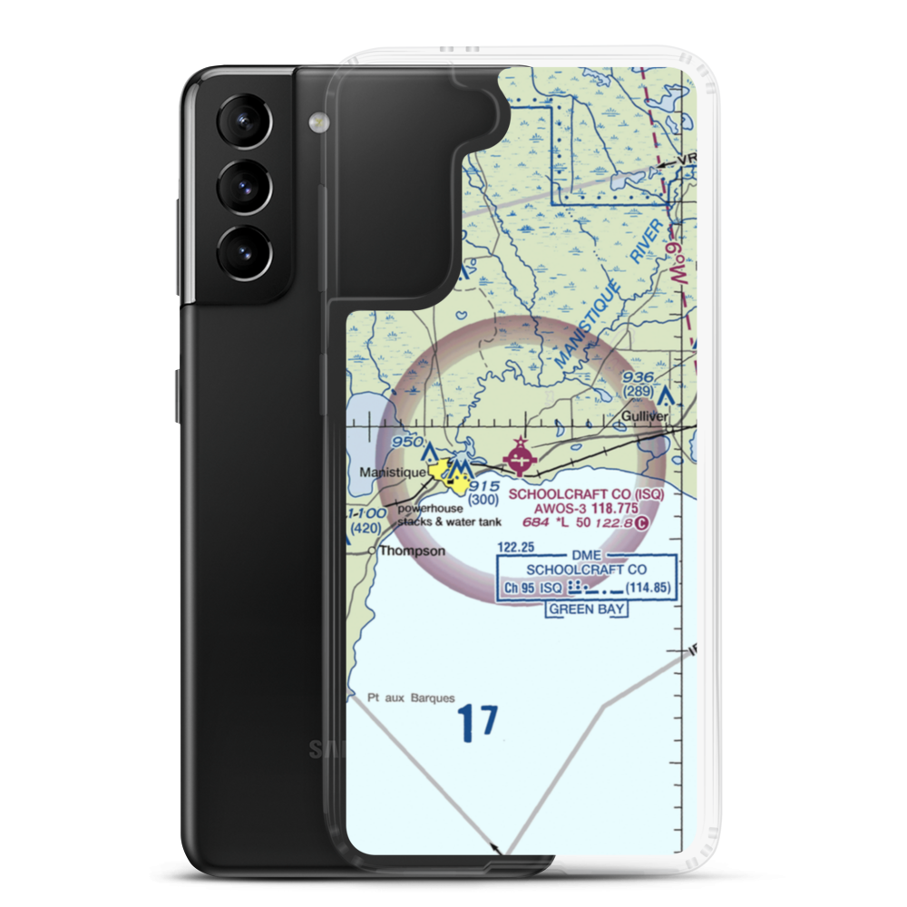 Schoolcraft County Airport (ISQ) VFR Sectional Samsung Case Samsung Galaxy S21 Plus model shown