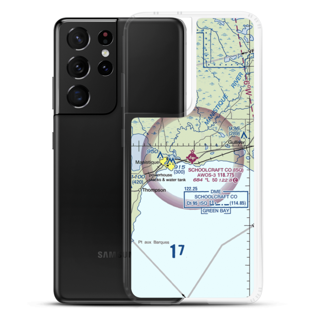 Schoolcraft County Airport (ISQ) VFR Sectional Samsung Case Samsung Galaxy S21 Ultra model shown