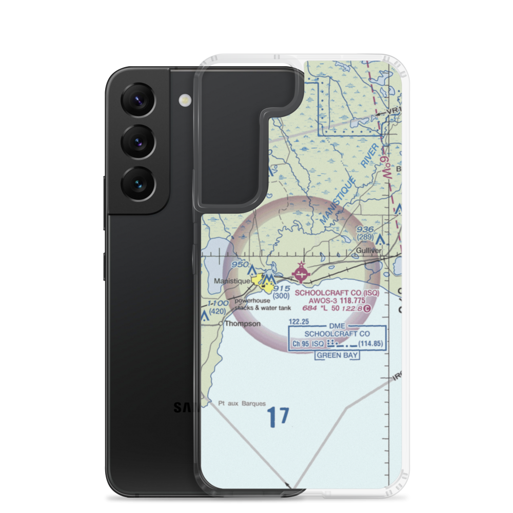 Schoolcraft County Airport (ISQ) VFR Sectional Samsung Case Samsung Galaxy S22 model shown