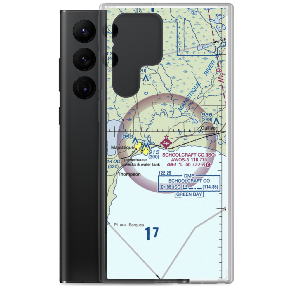 Schoolcraft County Airport (ISQ) VFR Sectional Samsung Case Samsung Galaxy S22 Ultra model shown