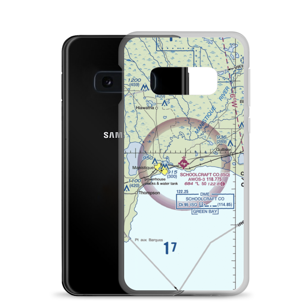 Schoolcraft County Airport (ISQ) VFR Sectional Samsung Case Samsung Galaxy S10e model shown