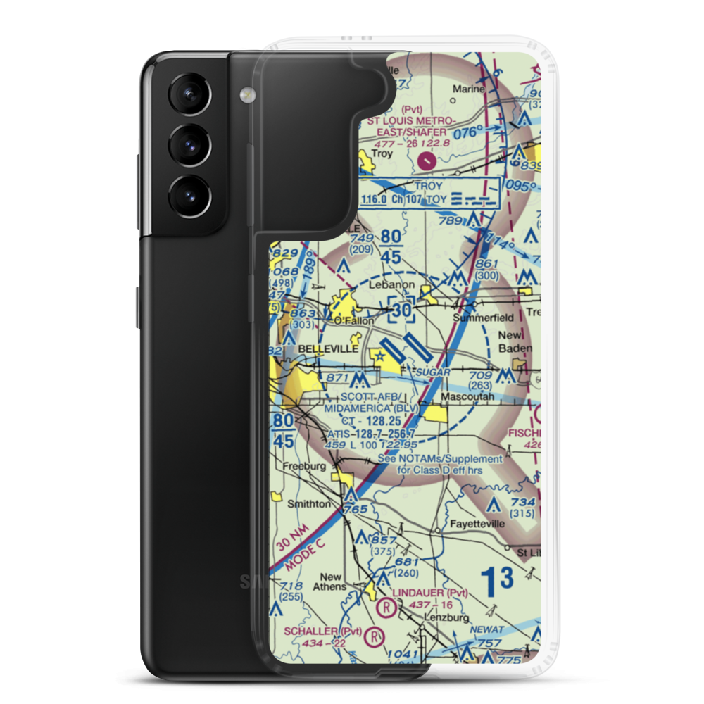 Scott AFB/Midamerica Airport (BLV) VFR Sectional Samsung Case Samsung Galaxy S21 Plus model shown