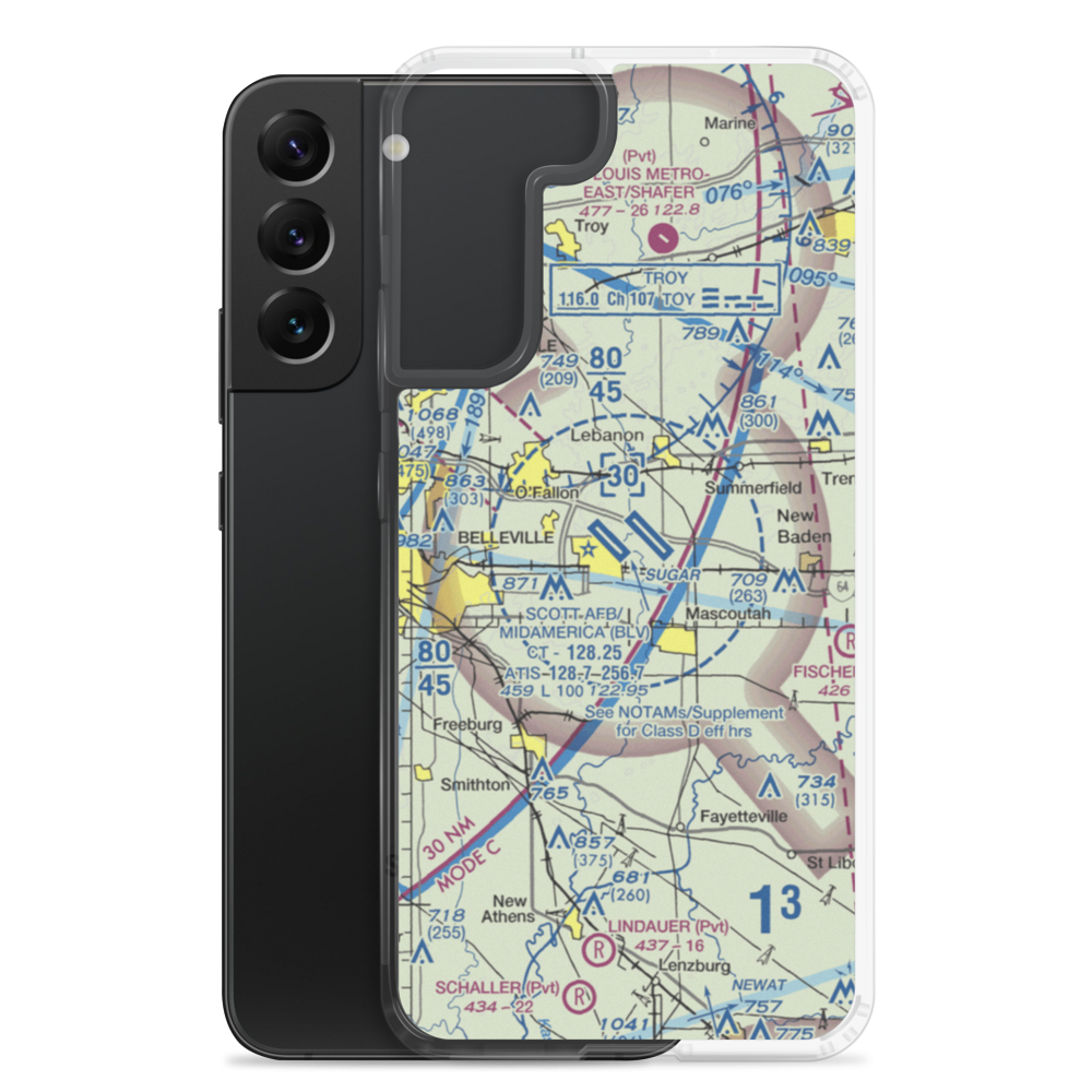 Scott AFB/Midamerica Airport (BLV) VFR Sectional Samsung Case Samsung Galaxy S22 Plus model shown