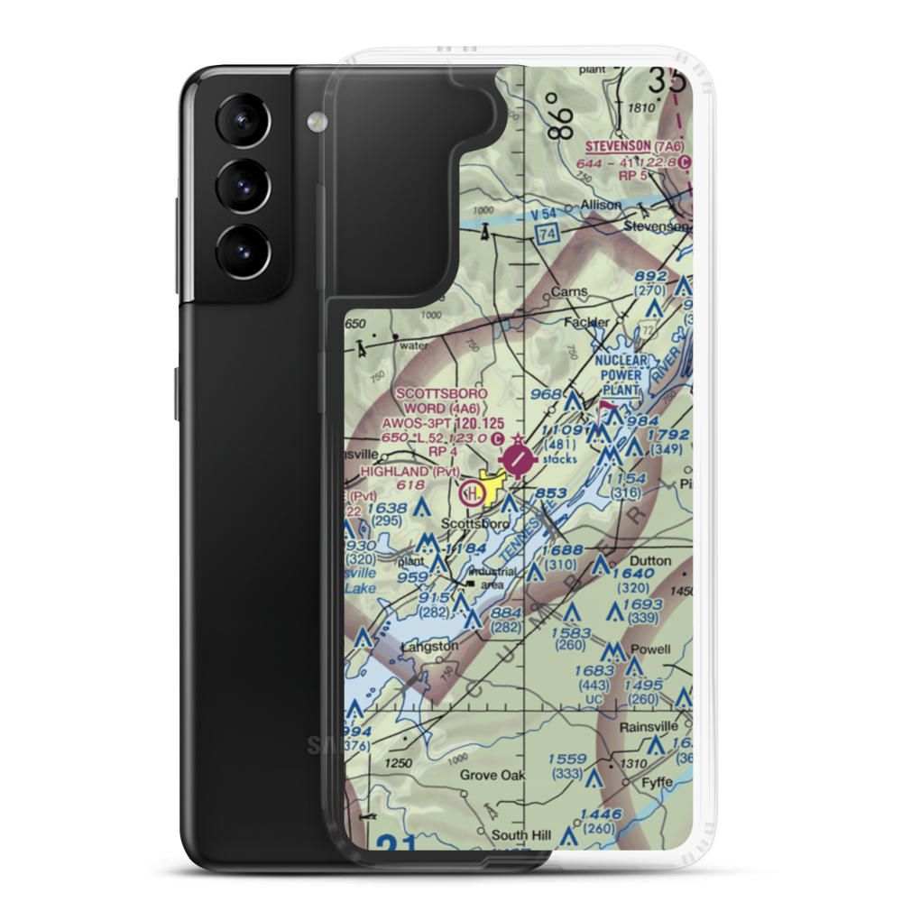 Scottsboro Municipal Word Field (4A6) VFR Sectional Samsung Case Samsung Galaxy S21 Plus model shown