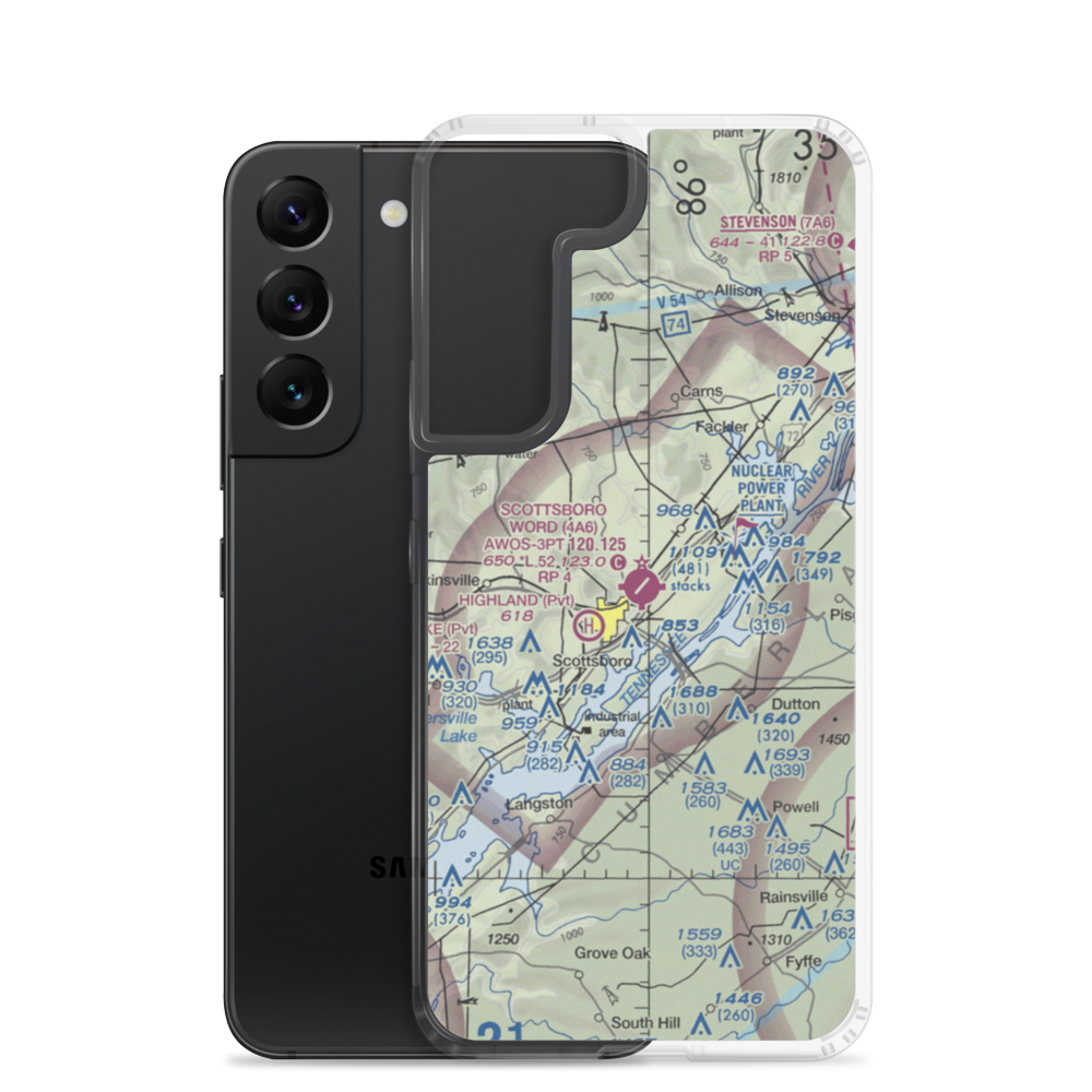 Scottsboro Municipal Word Field (4A6) VFR Sectional Samsung Case Samsung Galaxy S22 model shown