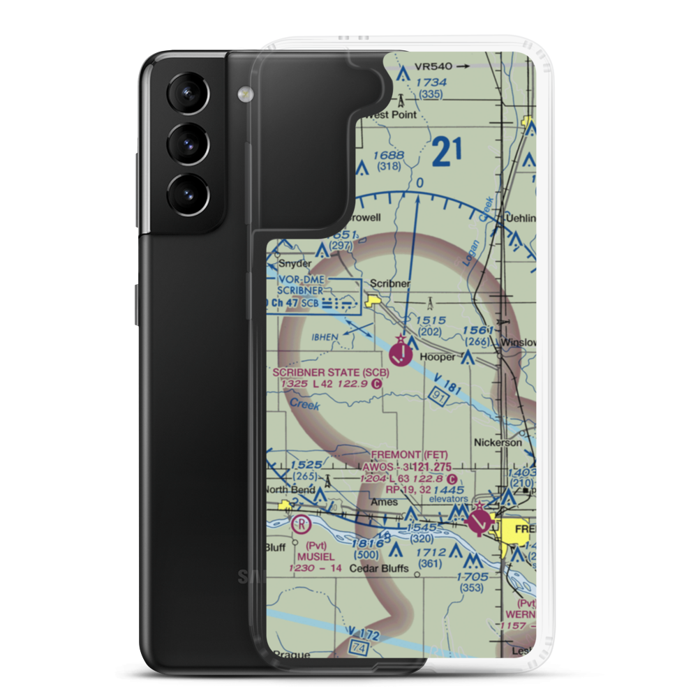 Scribner State Airport (SCB) VFR Sectional Samsung Case Samsung Galaxy S21 Plus model shown