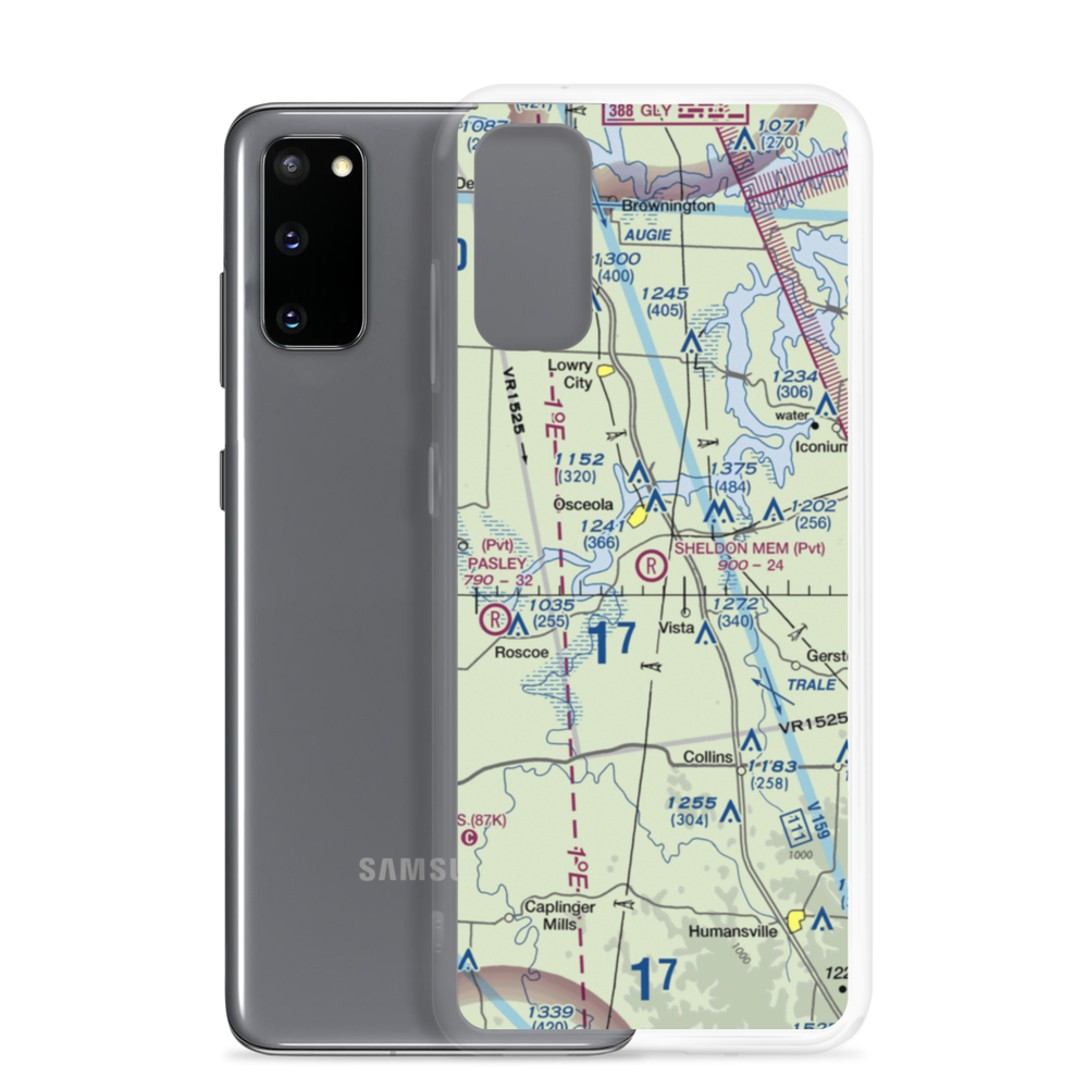 Sean D Sheldon Memorial Airfield (3MO) VFR Sectional Samsung Case Samsung Galaxy S20 model shown