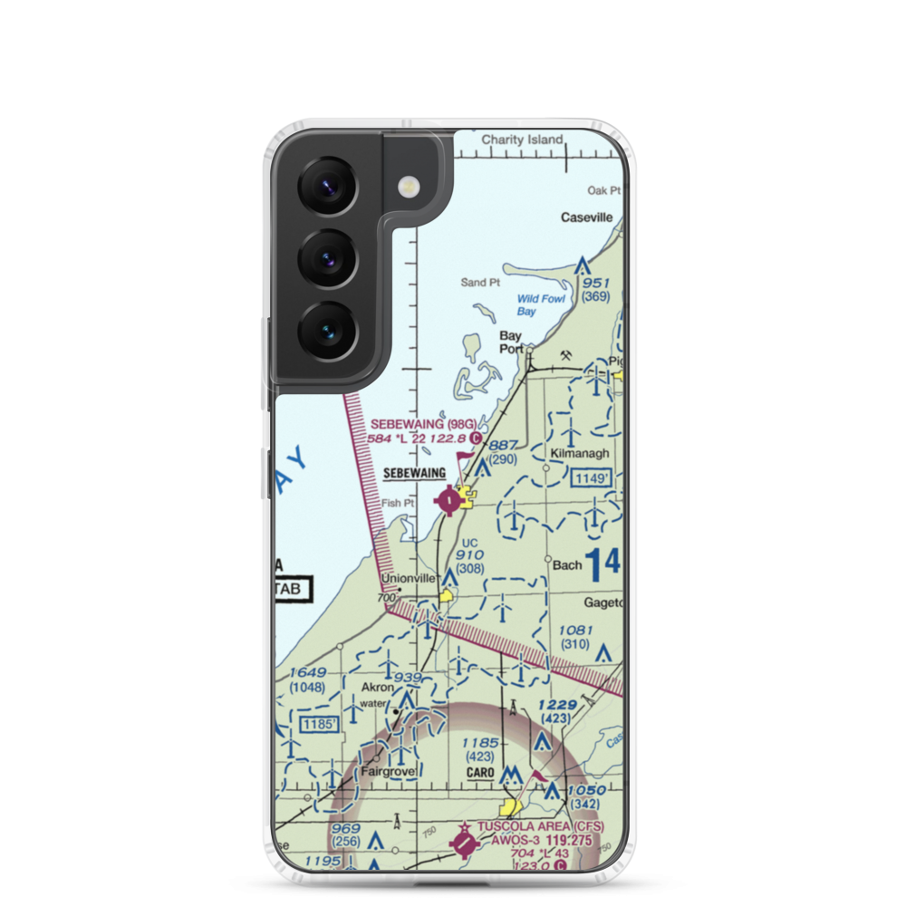 Sebewaing Township Airport (98G) VFR Sectional Samsung Case Samsung Galaxy S22 model shown