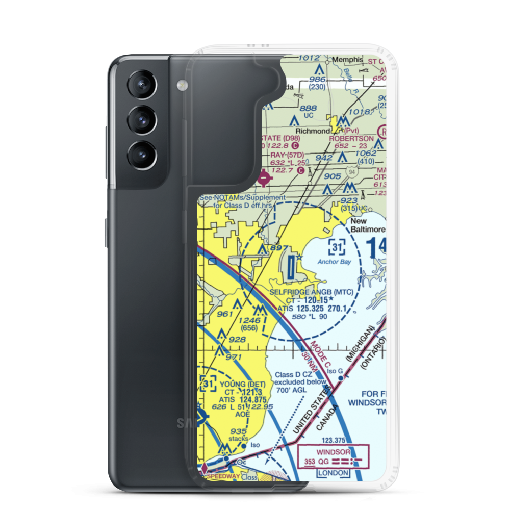 Selfridge Air National Guard Base Airport (MTC) VFR Sectional Samsung Case Samsung Galaxy S21 model shown