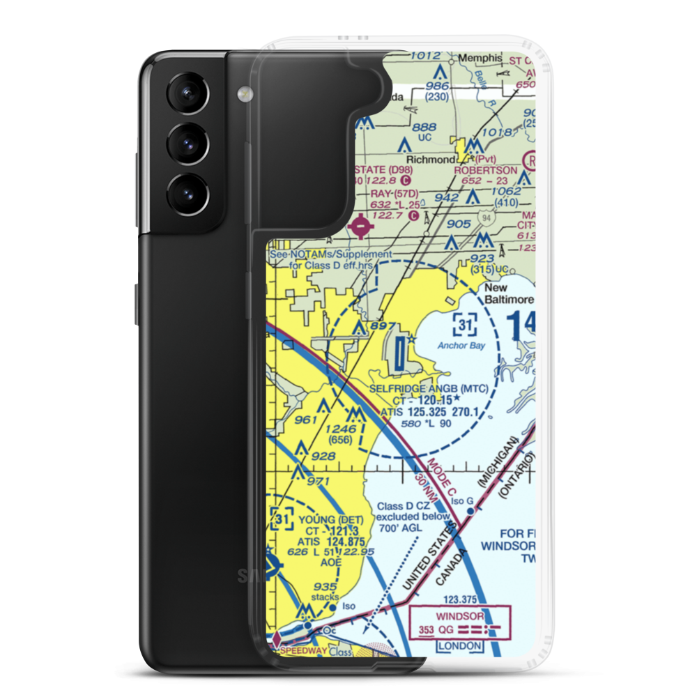 Selfridge Air National Guard Base Airport (MTC) VFR Sectional Samsung Case Samsung Galaxy S21 Plus model shown